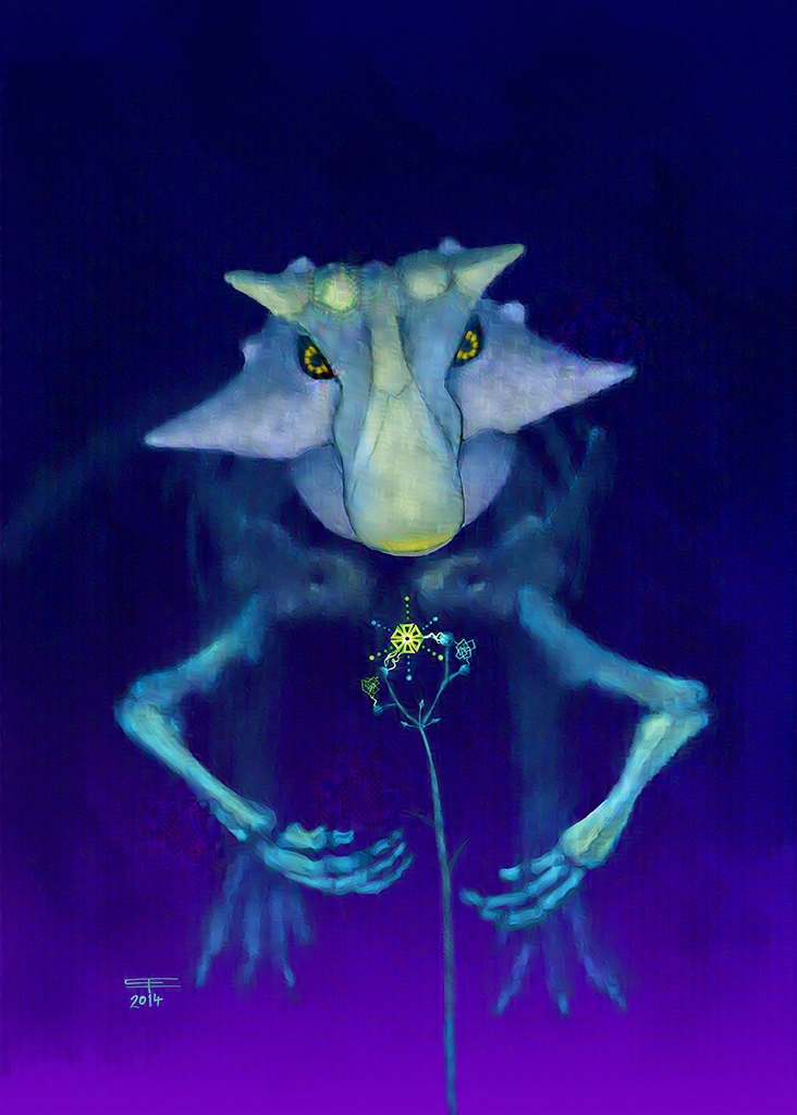 An electric Psittacosaurus dinosaur. 