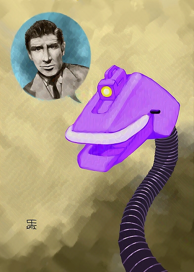 Mystery Science Theater's G.P.C. with a word balloon containing Richard Basehart's image.