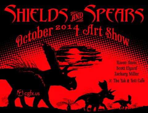 Shields and Spears Art Show Postcard in Red